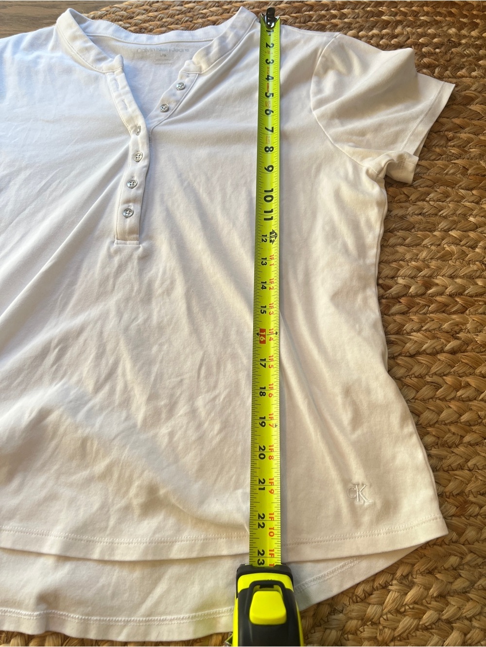 Calvin Klein Jeans White Henley Tee Short Sleeve Stretch Top L - Picture 8 of 8